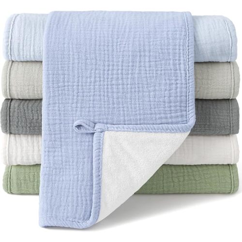 Bearmoss Muslin Burp Cloths, 100% Cotton Baby Burping Clothes, Large Extra Soft Absorbent for Unisex Newborn Boy and Girl, 20x10in, 6 Pack - Blue Green