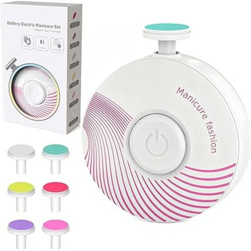 Electric Baby Nail Trimmer, Baby Nail File, Safe Baby Nail Clippers, 6 Grinding Heads Queit Baby Nail Polish Grooming Kit for Newborn Infant Toddler Adult Battery Operated (Not Included)