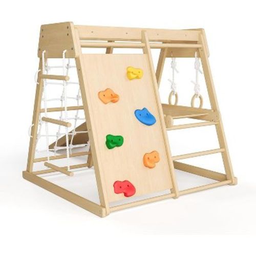 8-in-1 Indoor/Outdoor Playground Jungle Gym Kids Climbing Toys, Wooden Climber Playset with Slide for Kids Ages 1-8, Swing, Monkey Bars, Upright atc