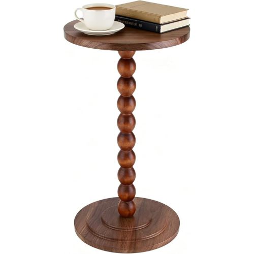 Small Round Side Table, Drink Table, Coffee Martini Table for Small Spaces Modern Accent End Table Nightstand with Solid Wood Leg for Living Room, Bedroom, Corners, and Office (Walnut)