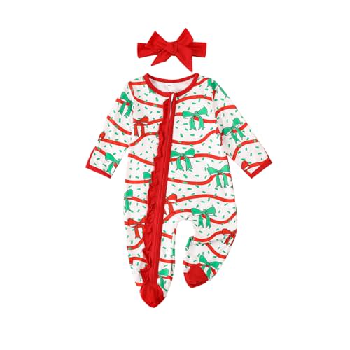 Ayalinggo Newborn Baby Romper Infant Girl One-piece Outfit Waffle Ruffle Zip Footie Spring Summer Clothes With Bow Headband