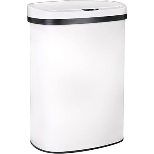 Kitchen Trash Can Office Bathroom Bedroom Waste Bin with Lid Automatic Sensor Touch Free Stainless Steel Garbage Can 13 Gallon / 50L,White