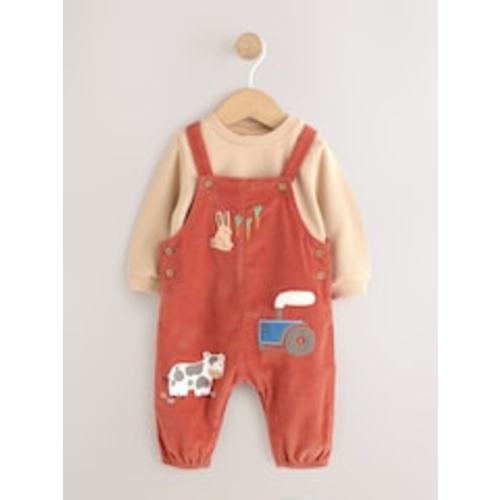 Buy Rust Brown Farmyard Cord Dungarees and Bodysuit Baby Set (0mths-3yrs) from Next USA