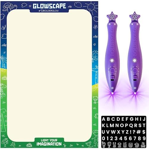 Bolderglow Glowscape - Light Reactive Drawing Surface 36 x 24 inches Super Bright Glow Effect with 2 Included Purple-Light LED Pens