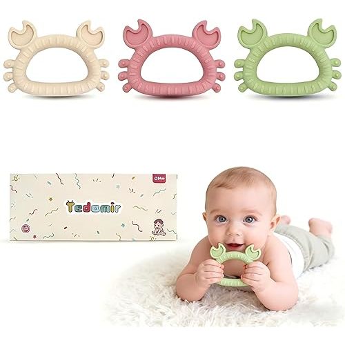 Mini Teething Toys for Newborns 0-3-6Months Food-Grade Silicone BPA-Free Anti-Choking One-Piece Design Soft & Non-Toxic First Teether for Tiny Hands Easy Grip, Gentle Gum Massage, Multi-Color 3-Pack