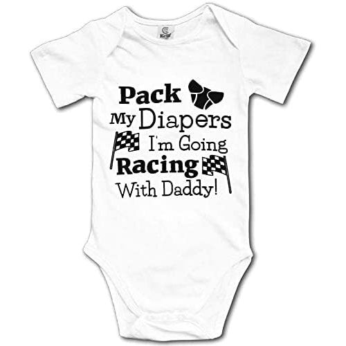 Pack Diapers I'm Going Racing with Daddy Baby Clothes Funny Car Race Short Sleeve Bodysuit