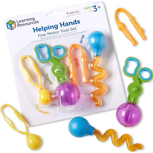 Learning Resources Helping Hands Fine Motor Tool Set Toy - Sensory Bin Sand Toys, Montessori, Plastic Tweezers, Therapy Games For Toddler, Homeschool Preschool Supplies