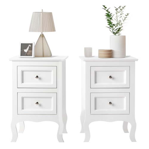 UBesGoo Set of 2 Nightstand, Side Table Night Table,White