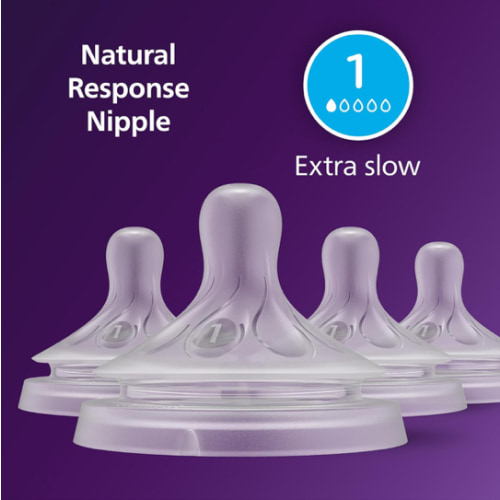 Philips Avent Natural Response Nipples, Extra Slow Flow (Flow 1), 4-Pack, SCY961/04