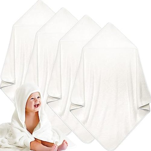 Reginary 4 Pack Baby Hooded Towels Coral Fleece Baby Bath Towels 30 x 30 Inch Soft Absorbent Hooded Bath Blanket for Newborn Toddler Infant Boy Girl Shower Gift Supplies (White)