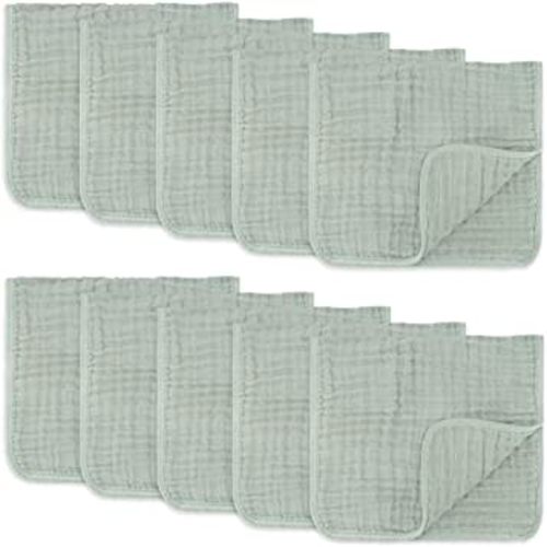 Muslin Burp Cloths Large 100% Cotton Hand Washcloths 6 Layers Extra Absorbent and Soft by Comfy Cubs (Fern, 10-Pack, 20" X10" )