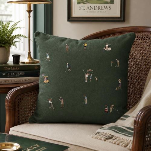 Vintage Golf Course Throw Pillow, Retro Golfer Cushion, Golf Dad Gift