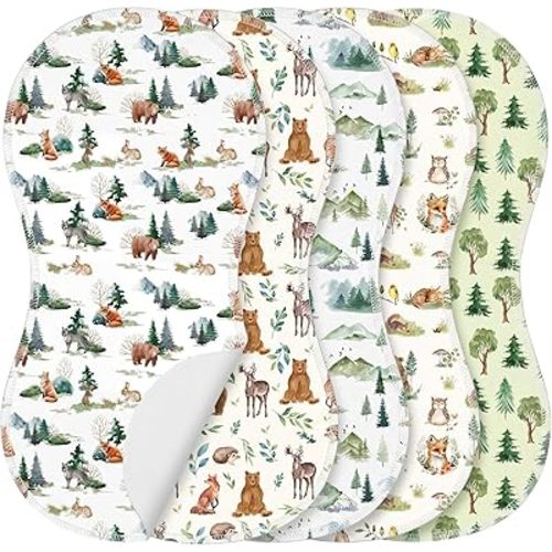 5 Pack Woodland Animal Baby Burp Cloths Soft Absorbent Burping Rags for Newborns 19"x9" Spit up Cloths for Boy Girl Newborn Baby Shower Registry Gifts Set Nursery Decor