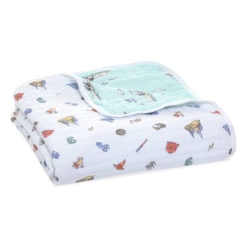 aden + anais Muslin Reversible Blanket Hogwarts Essentials: 44 x 44 Inches, Figures Pattern, 1-Pack