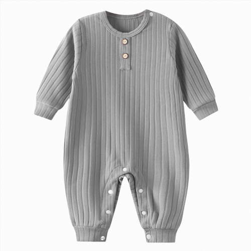 Wonitaaizi Baby Boy Girl Romper Newborn Infant Striped Solid Long Sleeve One Piece Jumpsuit Clothes(3-6 Months,Grey)