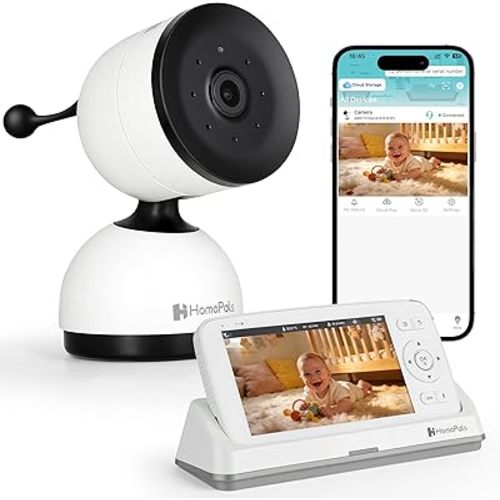 Smart WiFi Baby Monitor with 5-Inch Screen: 355° Pan-Tilt-Zoom Camera, HD Night Vision, Two-Way Audio, Cry Detection, Temp Sensor, 24/7 App Recording – Easy Setup, Baby Essentials for New Parents