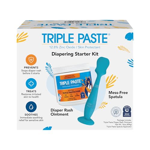 Triple Paste Diaper Rash Cream for Baby & Baby Spatula Bundle - 16 oz Zinc Oxide Ointment and Spatula Treatment, Soothe and Prevent Rash with a Pediatrician-Recommended Hypoallergenic Formula