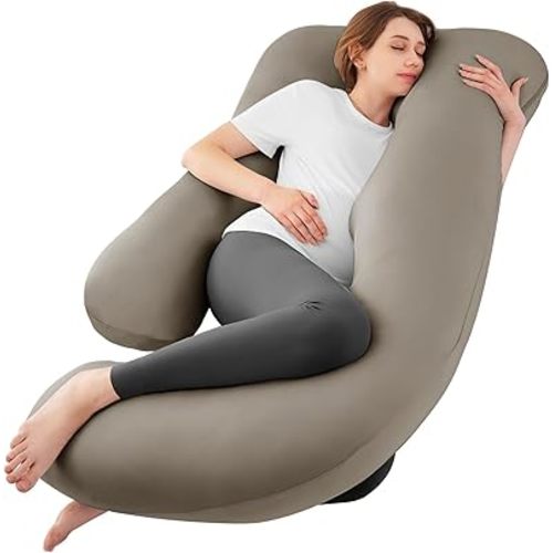 Sasttie Pregnancy Pillows for Sleeping, U Shaped Cooling Full Body Pillow with Removable Cover, Pregnant Women Must Haves, Maternity Essential, Linen