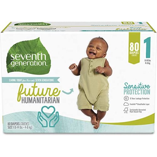 Seventh Generation Baby Diapers, Size 1, 80 Count, Super Pack, for Sensitive Skin