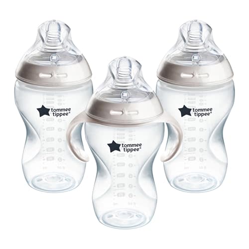 Tommee Tippee Natural Start Baby Bottle, 11oz, Thicker Feed, Breast-Like Nipple for Babies 6 Months+, Clear, 3 Count