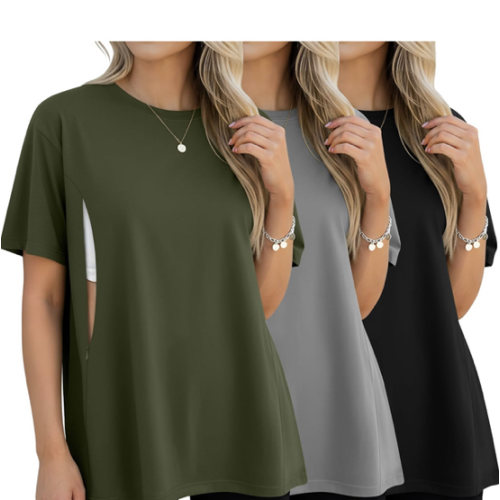 3 Pack Women's Oversize Nursing Breastfeeding Shirts Hidden Zipper Short Sleeve Loose Fit Maternity Tops