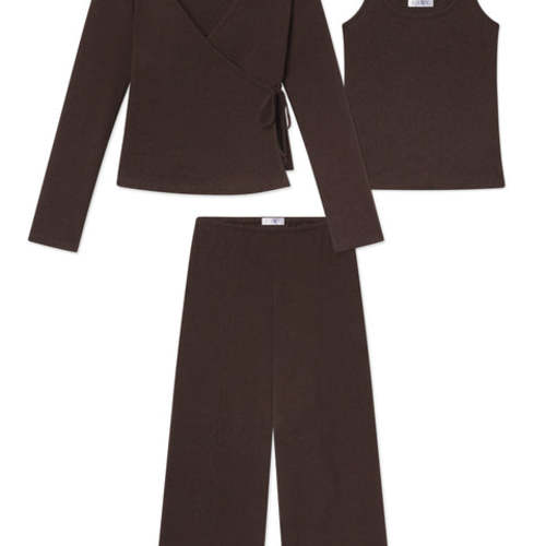 LAKE | Pima Cotton Pajamas | Cocoa Heather Heather Wrap Three-Piece Pants Set