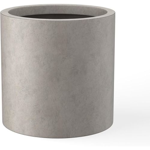 Kante 9.8" Dia Round Concrete Planter, Modern Style Large Cylindrical Plant Pot with Drainage Hole and Rubber Plug for Indoor Outdoor Patio, Weathered Concrete