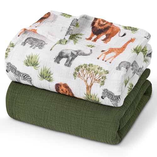 GLLQUEN BABY Muslin Swaddle Blankets,3-Pack Receiving Blankets for Newborn Boys and Girls,Baby Swaddle Blanket Unisex,Tropical Africa,Baby Essentials, Registry & Gift, 40 x 38 inches