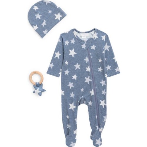 Toby Watercolor Stars Footie, Hat & Teether Set | Nordstromrack