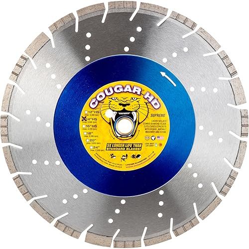 Delta Diamond Cougar HD 14 Inch Diamond Saw Blade, Supreme Grade, for Reinforced Concrete, Masonry, Stone, Laser-Welded, Segmented-Turbo, .125 Width X 1"-20mm Arbor (14")