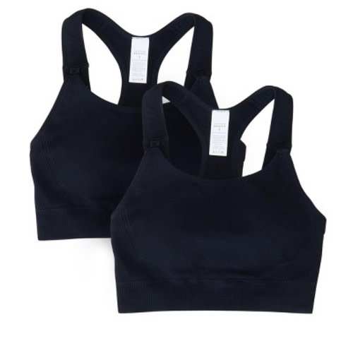 Ingrid & Isabel Maternity Seamless Nursing Sports Bra Bundle 2 Pack Black Size L