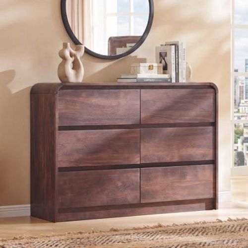 SinCiDo 6 Drawers Dresser for Bedroom, Modern 47in Wide Dressers & Chests of Drawers, Brown