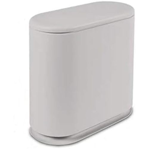 IEEK Slim Plastic Trash Can with Press Top Lid,2.4 Gallon/10 Liter Garbage Can Modern Waste Basket for Bathroom,Living Room,Office,Kitchen and Narrow Spaces,Grey