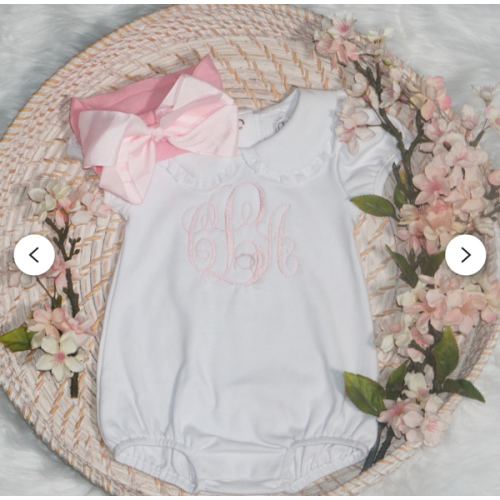 Baby Girl Coming Home Outfit, Embroidered Personalized Baby Girl Bubble, Light Pink Bow/headband, Monogrammed Romper, Pima Cotton - Etsy