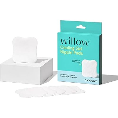 Willow Cooling Gel Nipple Pads for Breastfeeding, 6 Count, Soothing Nursing Pads for Sore Nipple Relief, Reuse for Up to 24 Hours and Enjoy Immediate Cooling Effect White