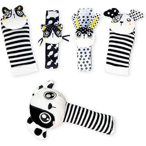 BABY K Rattle Socks & Wrist Rattles and Hand Rattle (Set G+ Dog A) - Newborn Toys for Baby Boy or Girl - Brain Development Infant Toys - Hand and Foot Rattles Suitable for 0-3, 3-6, 6-12 Months Babies