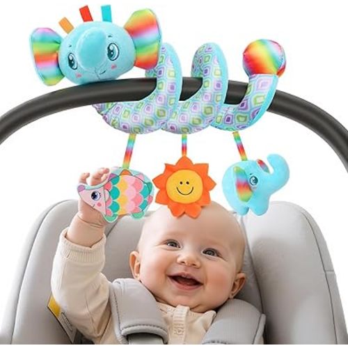 Spiral Car Seat Toys for Babies, 0-6 Months Infant Carseat Sensory Toys Hanging Stroller Accessories Newborn for Baby Boys Girls Essentials Stuff