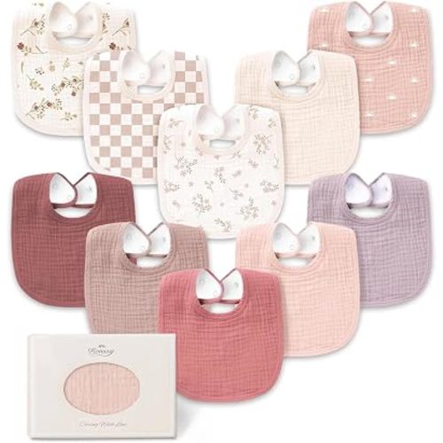 Konssy 10-Pack Muslin Baby Bibs for Drooling and Teething