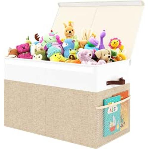 Large Toy Storage Box with Lid, Toy Chest with Divider, Foldable Organizer