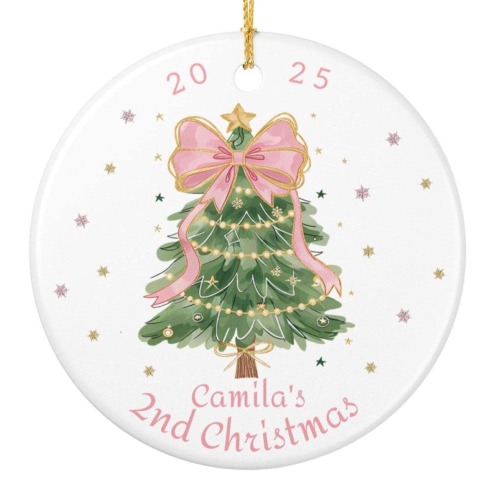 Baby's 2nd Christmas Ornament, Personalized 2nd Christmas Ornament, Baby Girl Gifts Xmas Custom Text Ornament 2025 Yearly Gift For Grandkids