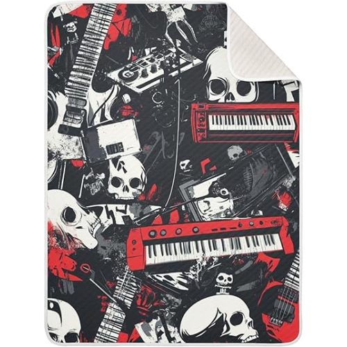 ZZKKO Punk Rock and Skull Baby Blankets for Boys Girls Toddler Swaddle Blankets for Kids Crib Stroller,Receiving Cotton Baby Blankets 30x40 inchs