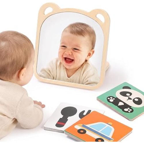 Tummy Time Mirror Toys, Baby Mirror Tummy Time Play Set for 0-12 Months