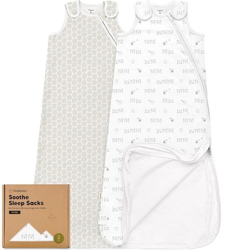 2-Pack Organic Baby Sleep Sacks,100% Cotton - Soft & Breathable 0.5TOG Baby Wearable Blanket,Toddler Sleeping Sack 18-24 months,Easy to Wear Transitional Swaddles for Newborns,Infants (Bumble Bear, L)