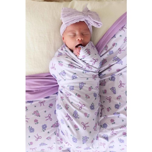 Ribbon & Roses Oversized Swaddle Blanket in Purple | Caden Lane