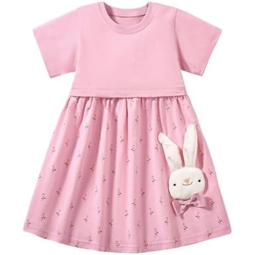 Youlebao Girls Cotton Long Sleeve Casual Cartoon Appliques Striped Jersey Dresses
