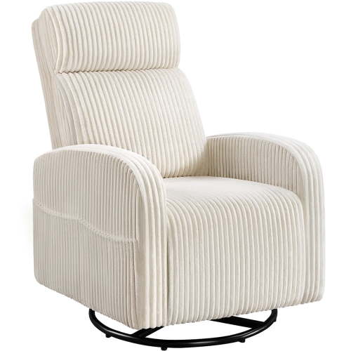 Yaheetech Corduroy Swivel Recliner Glider Chair Rocking Chair for Living Room, Beige