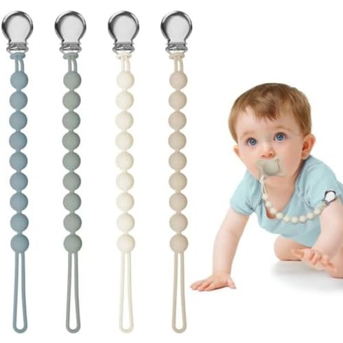 Pacifier Clips for Baby Girl Boy, Silicone Binky Holder for MAM Pacifiers, Baby Newborn Essentials Shower Birthday Gift (4-Pack)