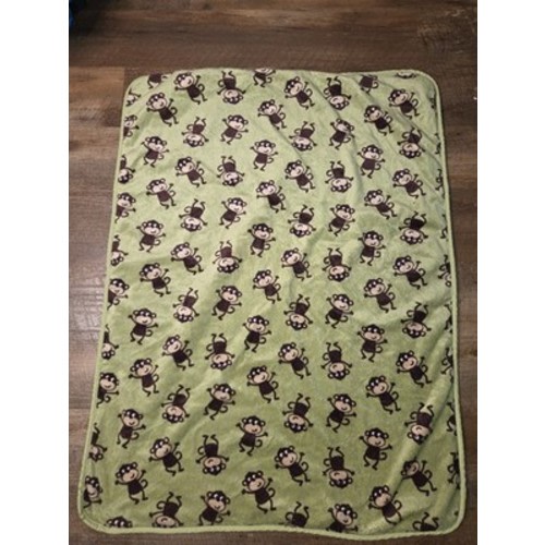 Carters Green Brown Monkey Baby Blanket Sherpa Minky 30"x40"