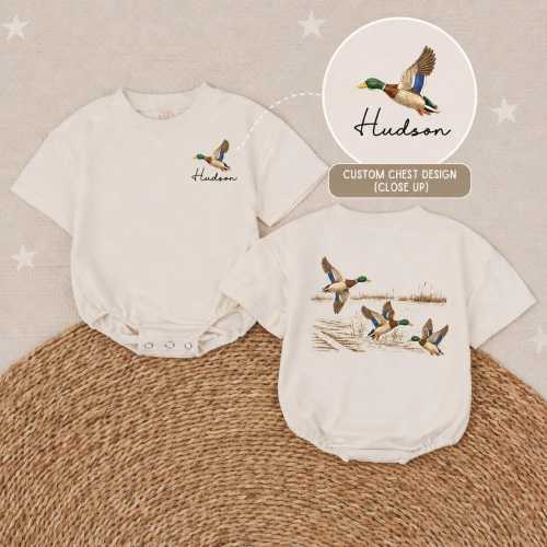 Personalized Name Mallard Duck Baby Bubble Romper, Western Baby Boy Clothes, Hunting Buddy Outfits