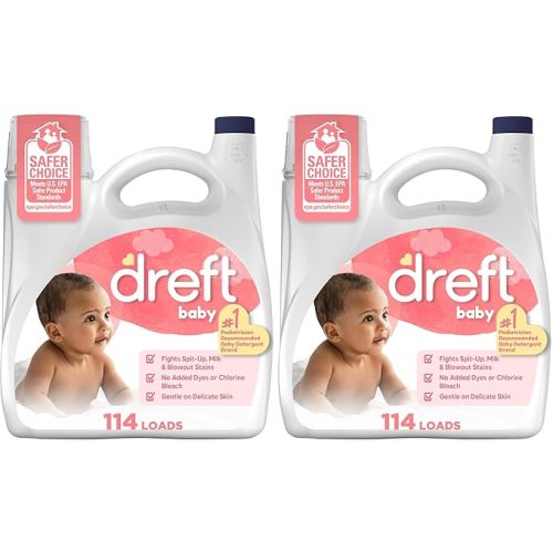 Dreft Baby Liquid Laundry Detergent, Gentle on Sensitive Skin Laundry Soap, 150 fl oz, 114 Loads (Packaging May Vary)